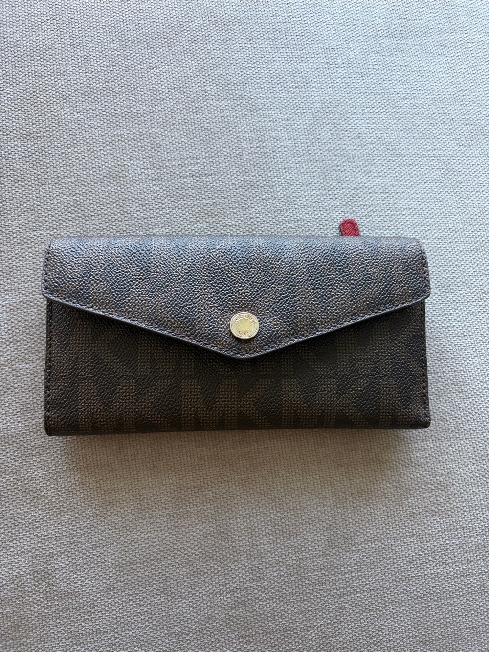 Michael Kors Brown Monogram Envelope Wallet with Gold Snap